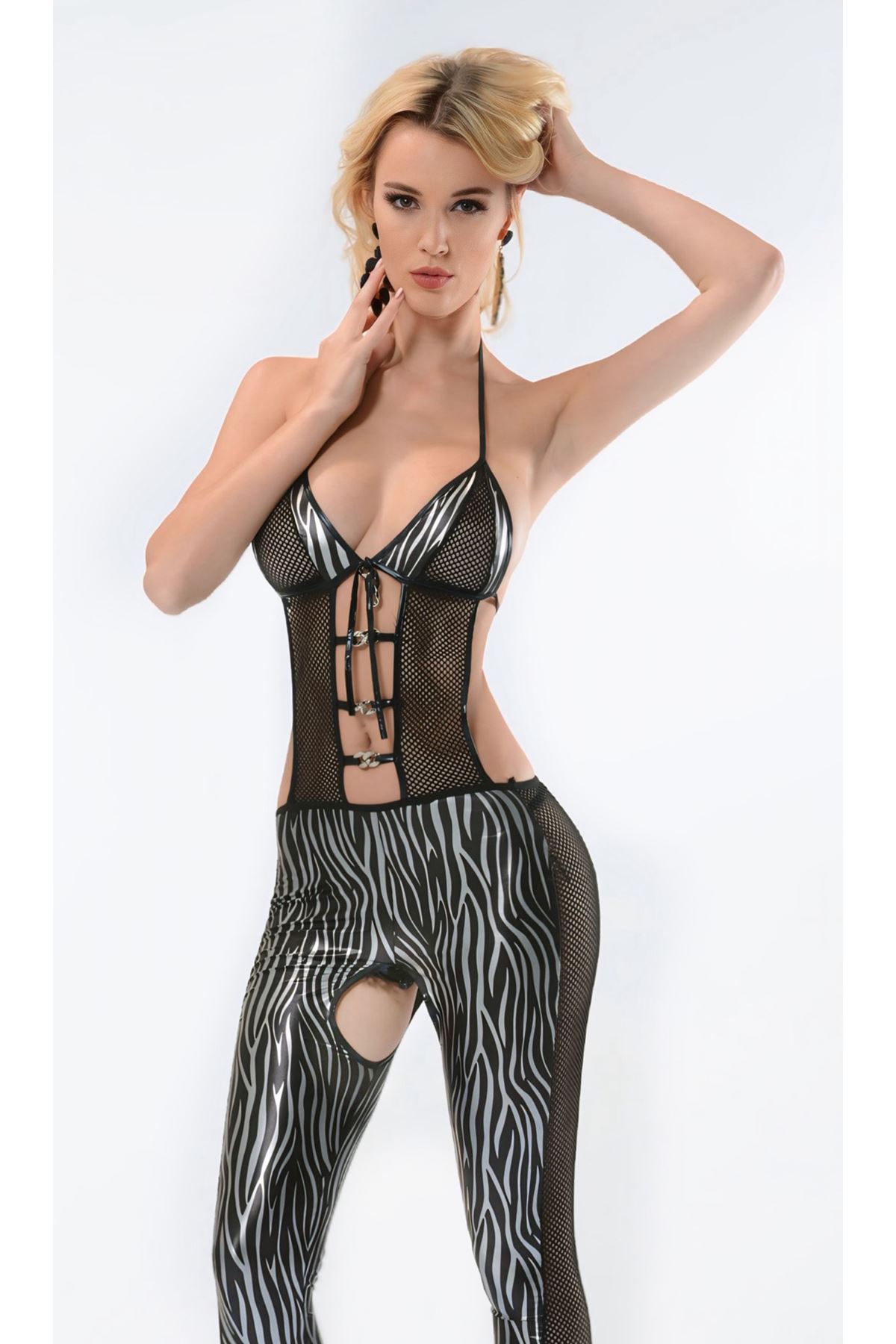 Zebra Desenli Lame Vücut Çorabı-490 1 Zebra Desenli Lame Vücut Çorabı-490 - Görsel 1